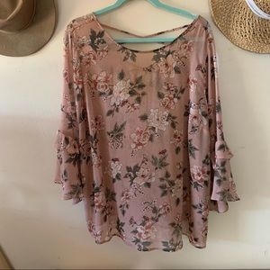 Pink floral chiffon blouse